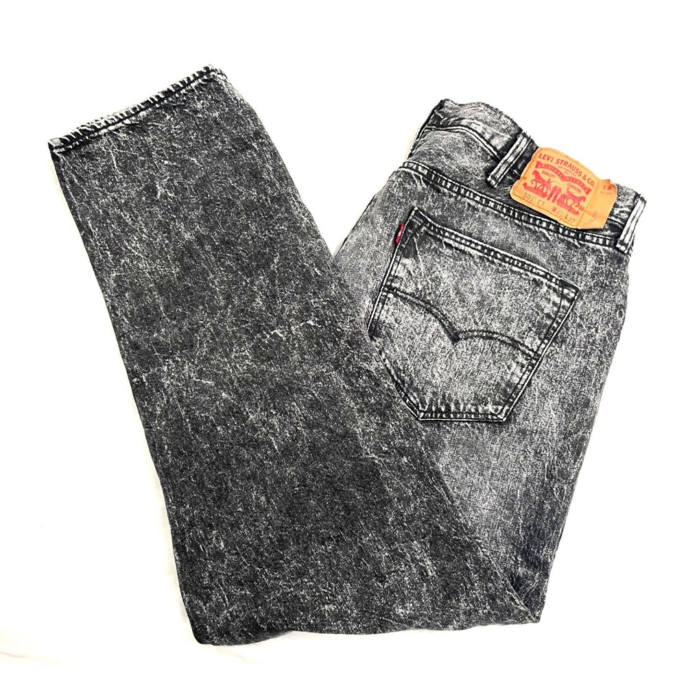 Levi's 501 CT Acid Wash Jeans 40x32 Black Button Fly Grunge Tapered
